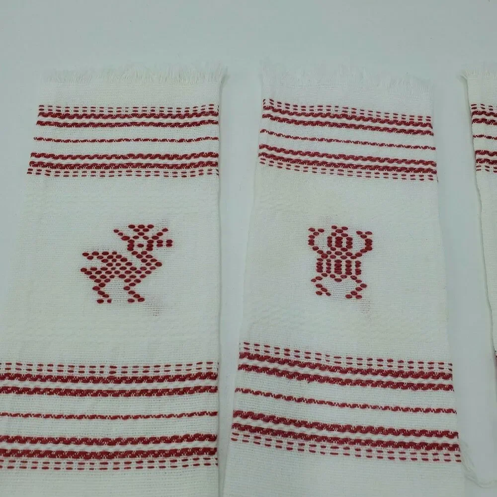 9 Charming Vintage White Red Cocktail Napkins with Different Designs Cherries